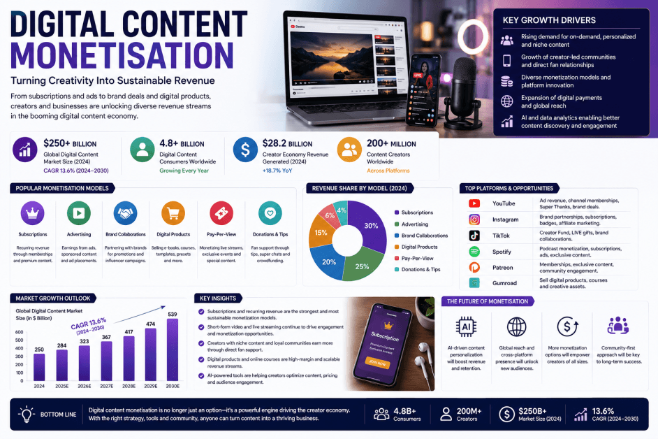 Digital Content Monetisation: Revenue Models, Creator Economy Growth, and Business Opportunities