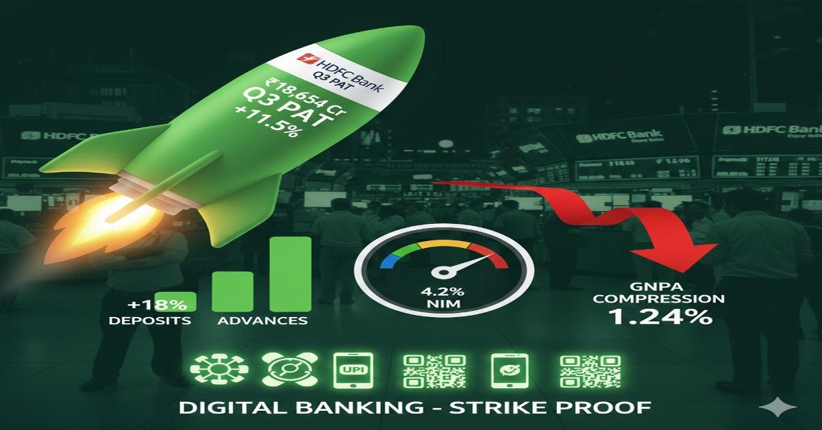 HDFC Bank Q3 PAT ₹18,654 Cr +11.5% YoY Feb 2026: Deposits +18% NIM 4.2% Asset Quality GNPA 1.24%