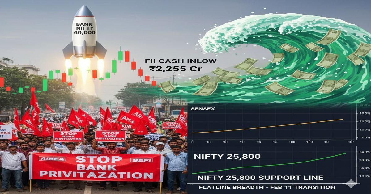 Indian Bank Strike Feb 12 2026: FII ₹2,255 Cr Buying Nifty 25,800 Support Bank Nifty 60,000 Strength