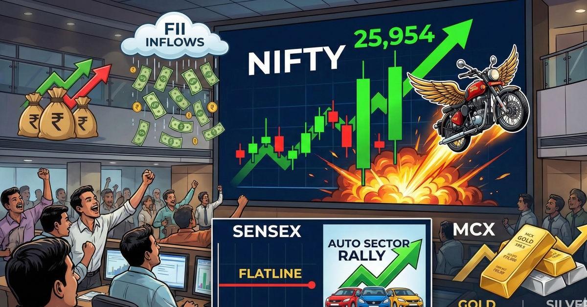 Nifty Hits 25,954 Milestone Feb 11 2026: Eicher Motors Soars 6.5% Auto Rally Leads Sensex Flat Close